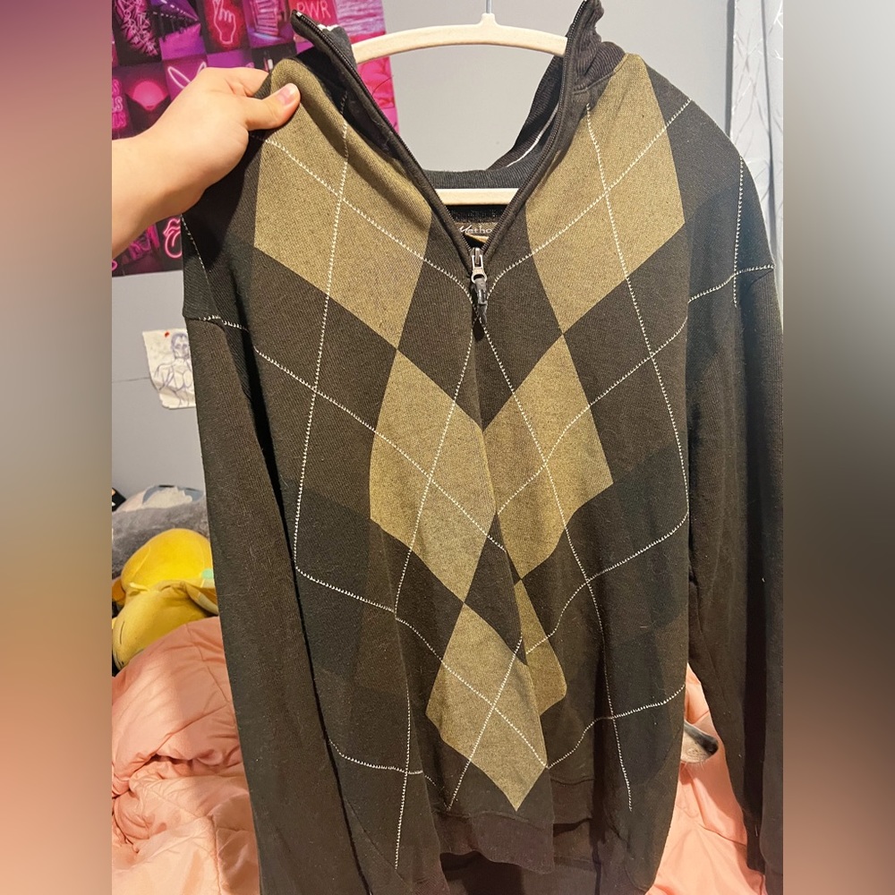 plaid baggy half zip up